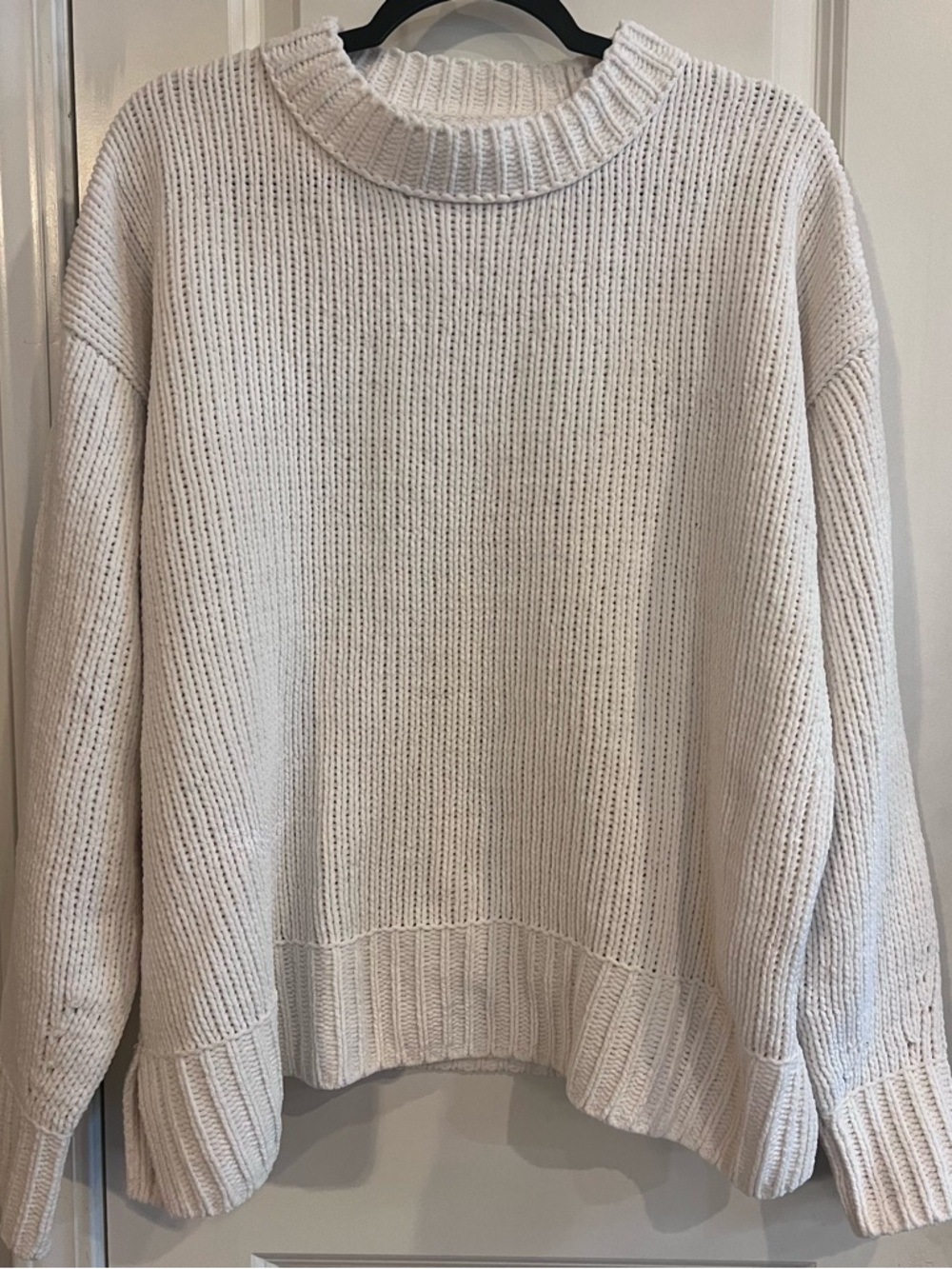 aerie Oversized Cream Ribbed Crewneck Sweater Size XS